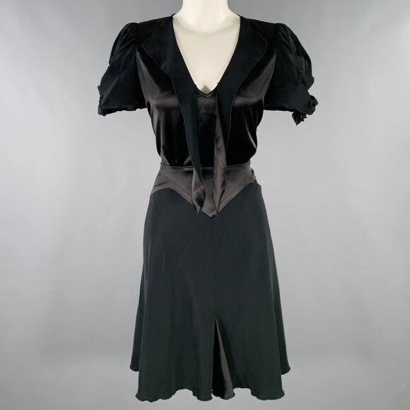 ANNA SUI Size 6 Black Polyester Mixed Fabrics Short Sleeve Cocktail Dress - Picture 1 of 10